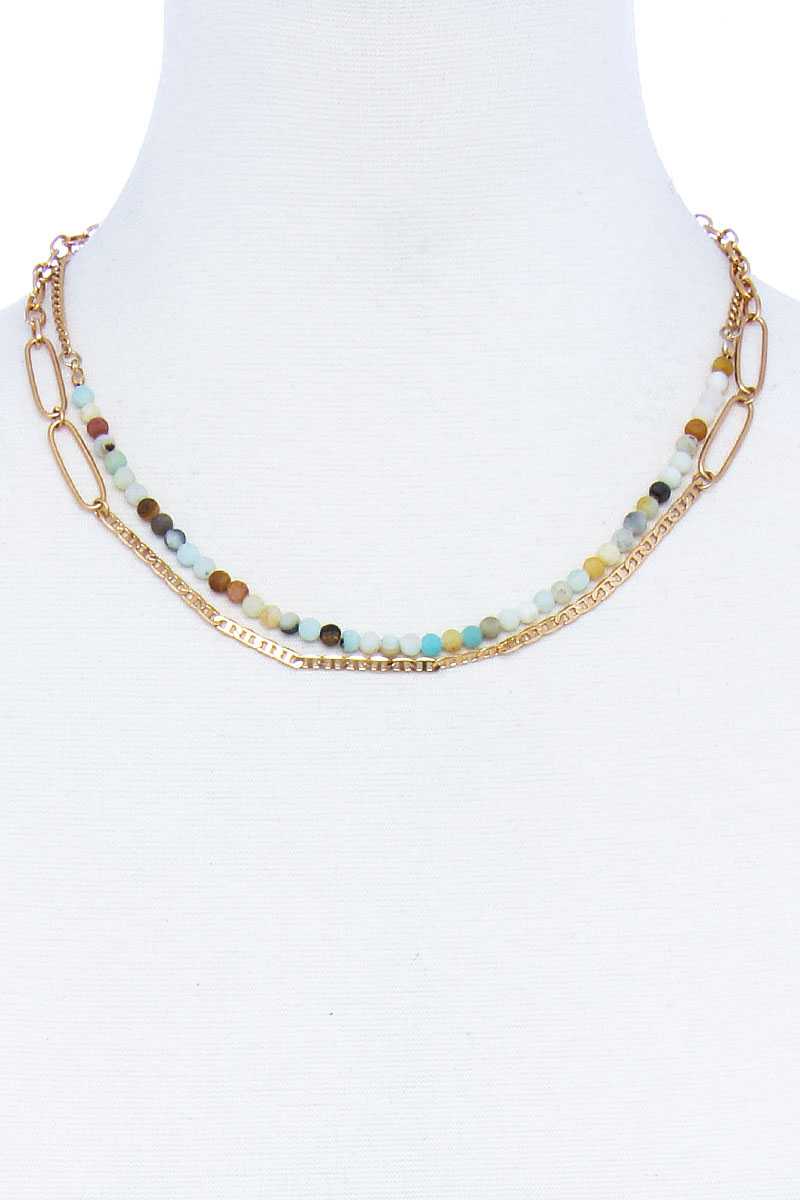 Double Layer Beaded And Chain Necklace - YuppyCollections