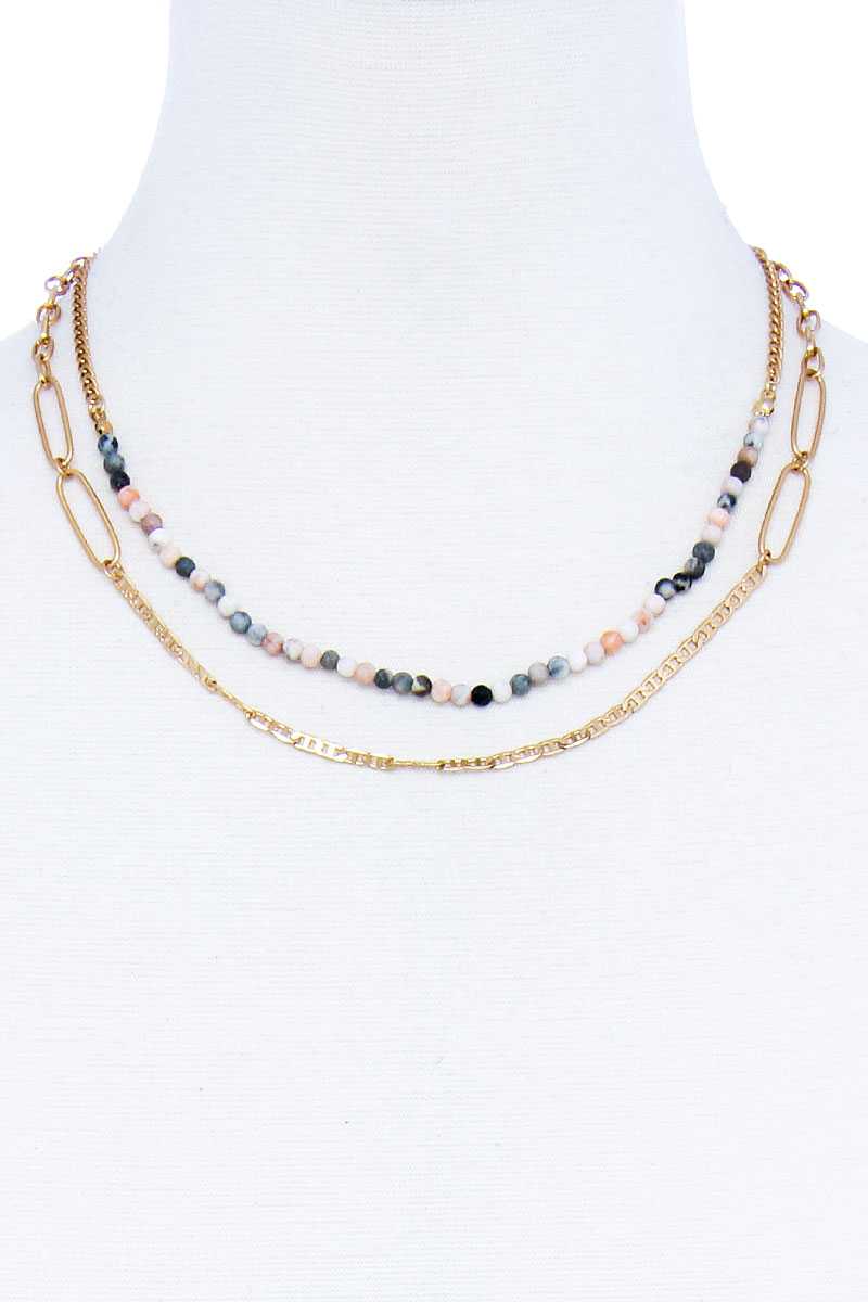 Double Layer Beaded And Chain Necklace - YuppyCollections