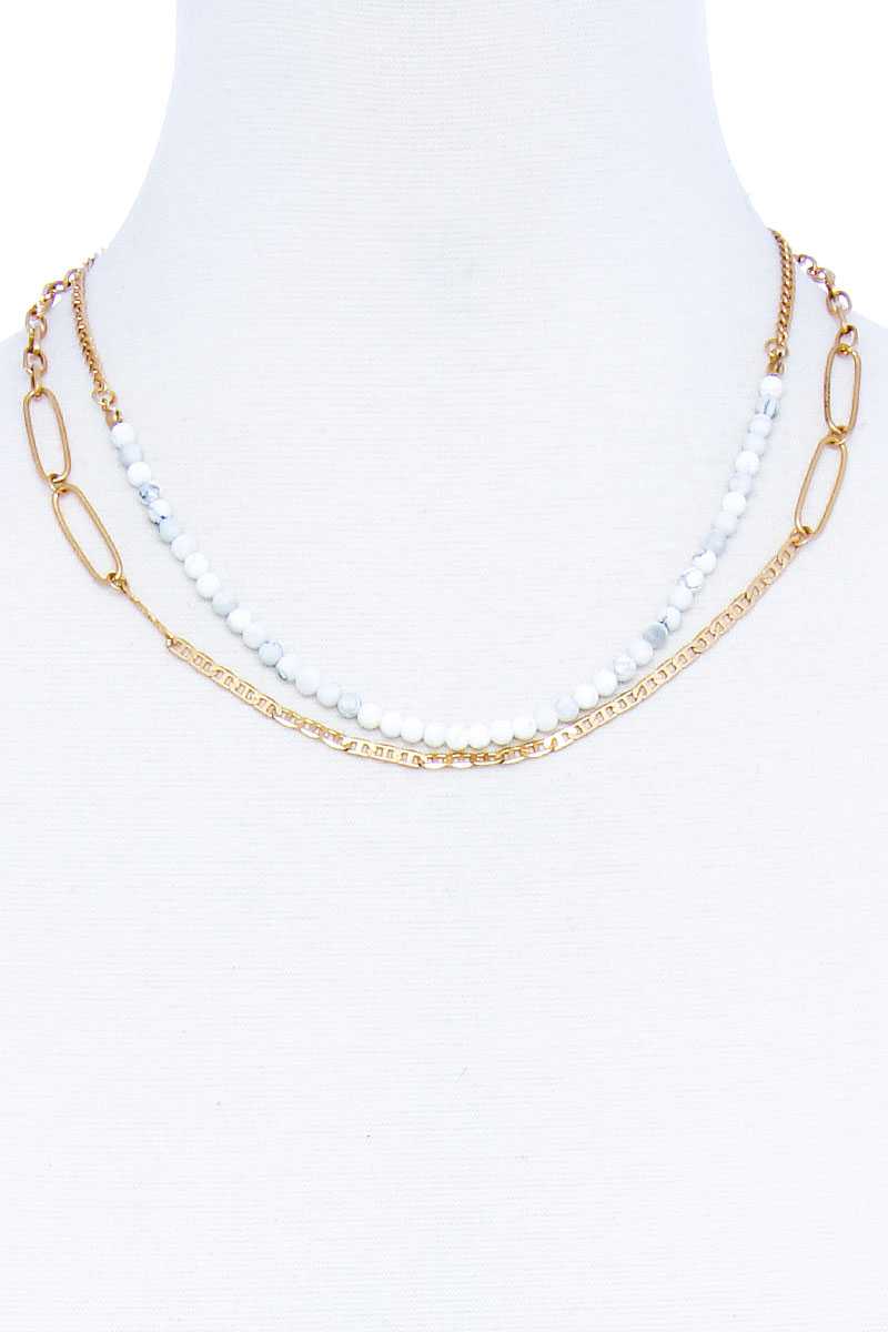 Double Layer Beaded And Chain Necklace - YuppyCollections