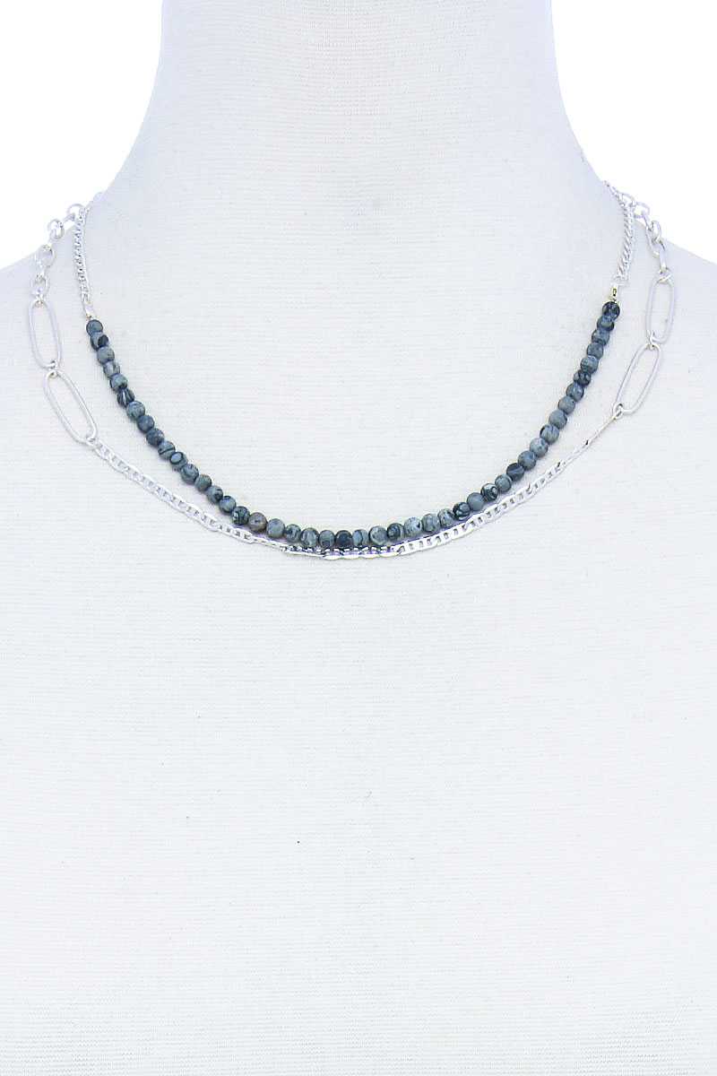 Double Layer Beaded And Chain Necklace - YuppyCollections