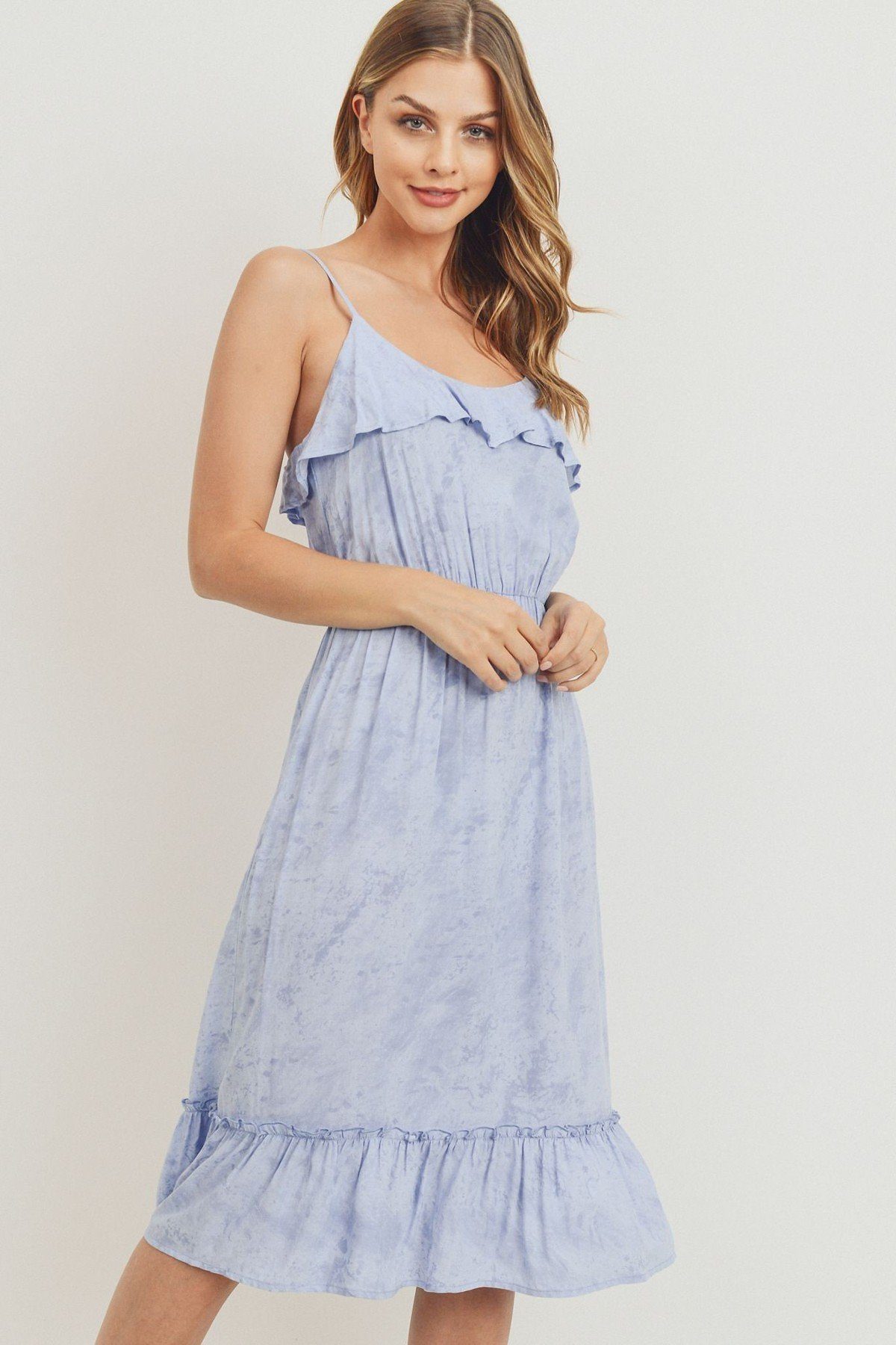 Ruffle Hem Spaghetti Strap Midi Dress - YuppyCollections