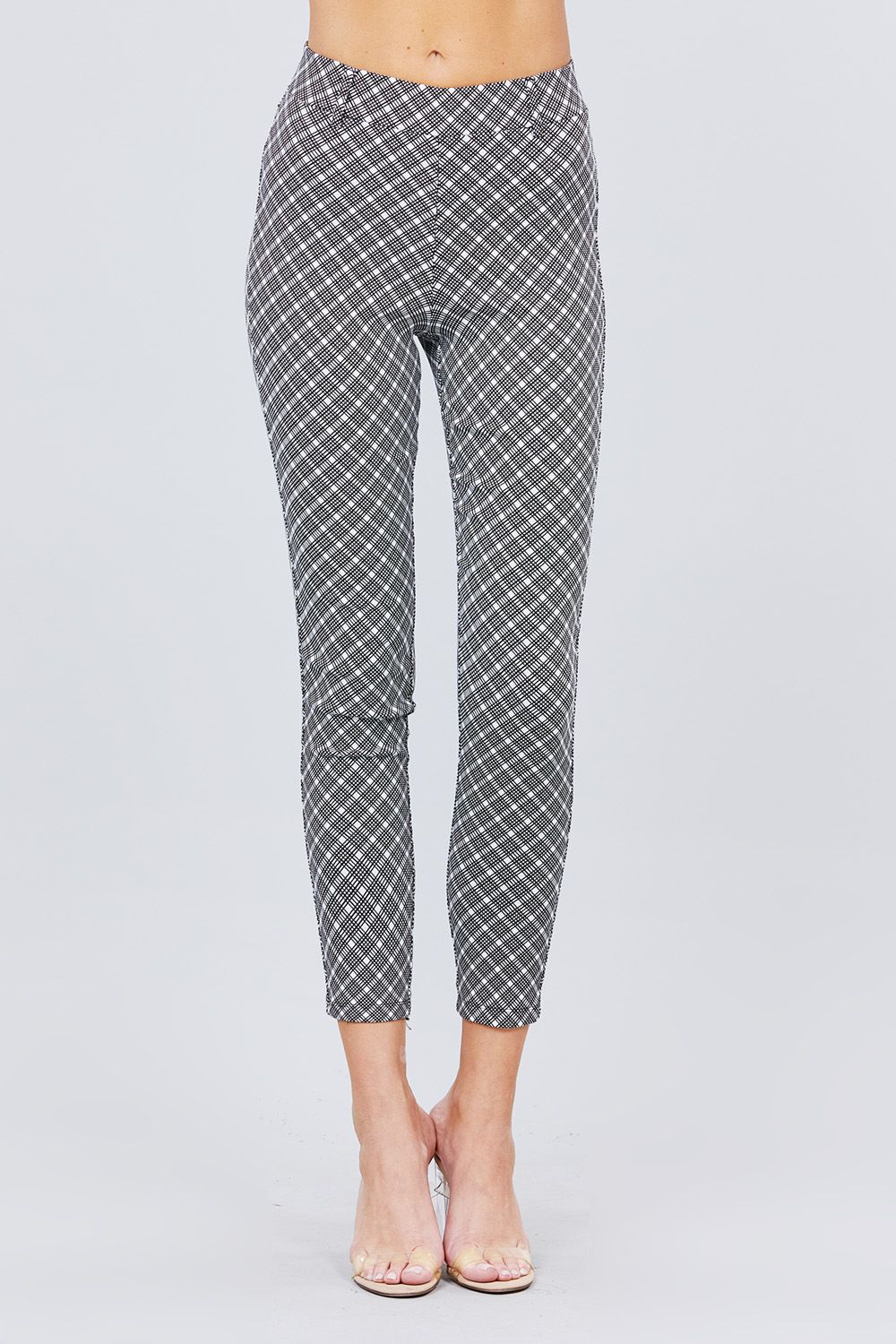 Elastic Band Glen Check Jacquard Yarn Dye Woven Long Pants - YuppyCollections