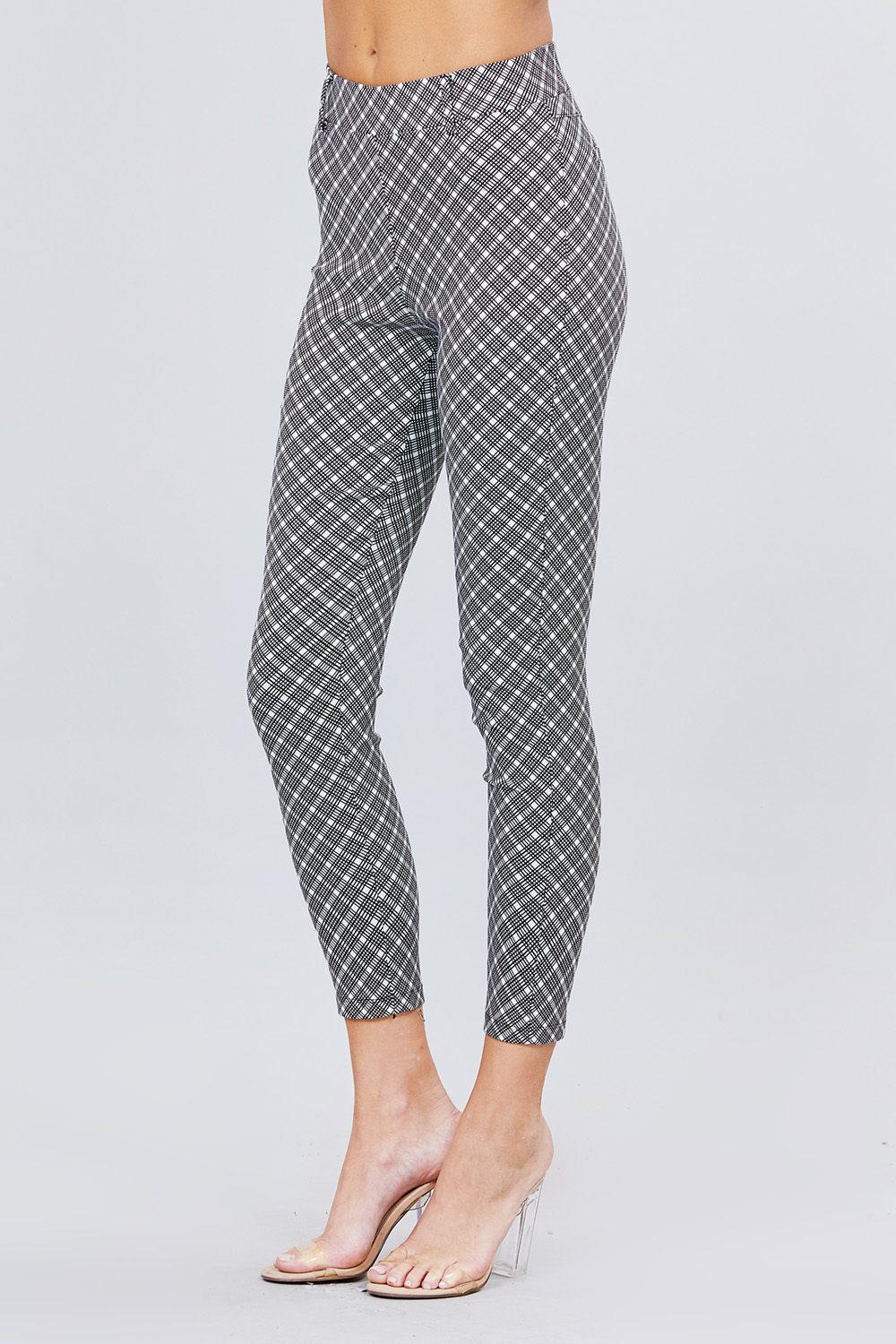 Elastic Band Glen Check Jacquard Yarn Dye Woven Long Pants - YuppyCollections