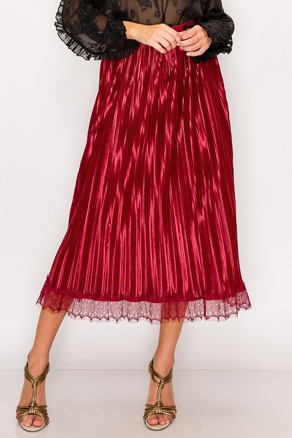 Lace Trim Accordion Pleated Midi Skirt - YuppyCollections