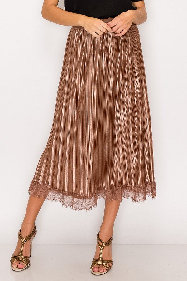 Lace Trim Accordion Pleated Midi Skirt - YuppyCollections