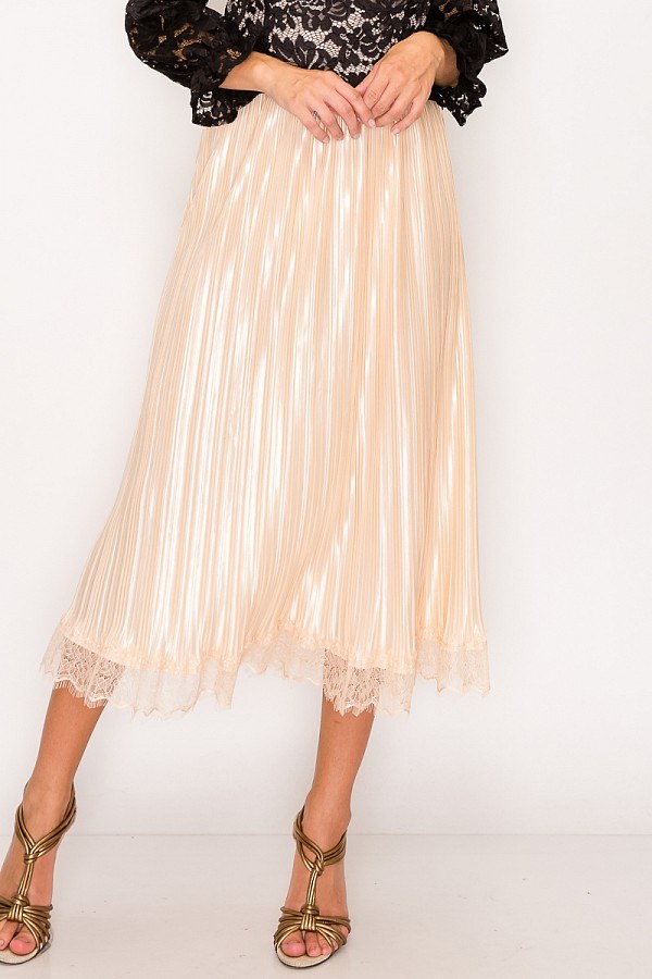 Lace Trim Accordion Pleated Midi Skirt - YuppyCollections