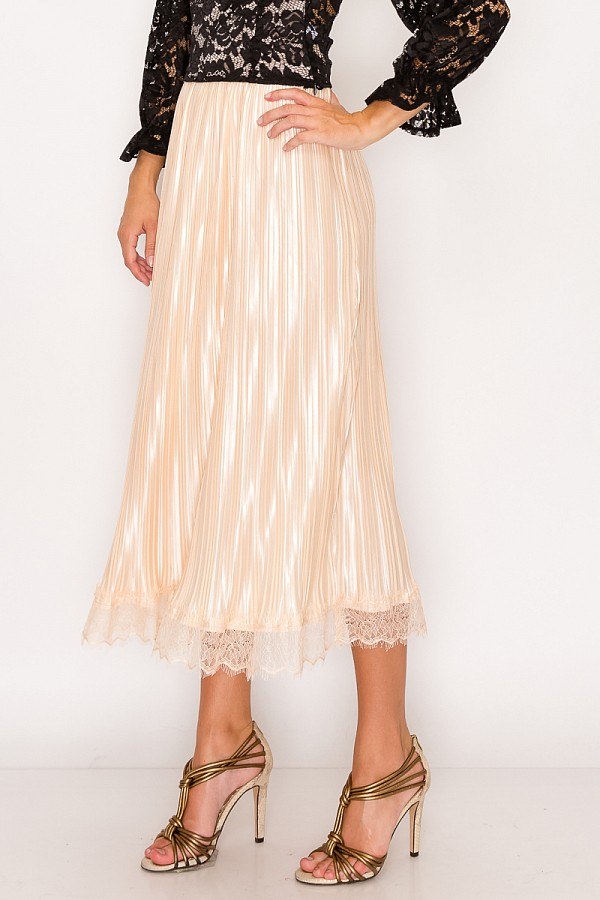 Lace Trim Accordion Pleated Midi Skirt - YuppyCollections