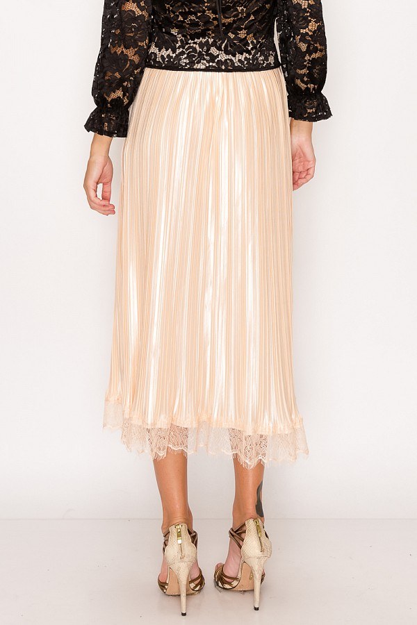 Lace Trim Accordion Pleated Midi Skirt - YuppyCollections