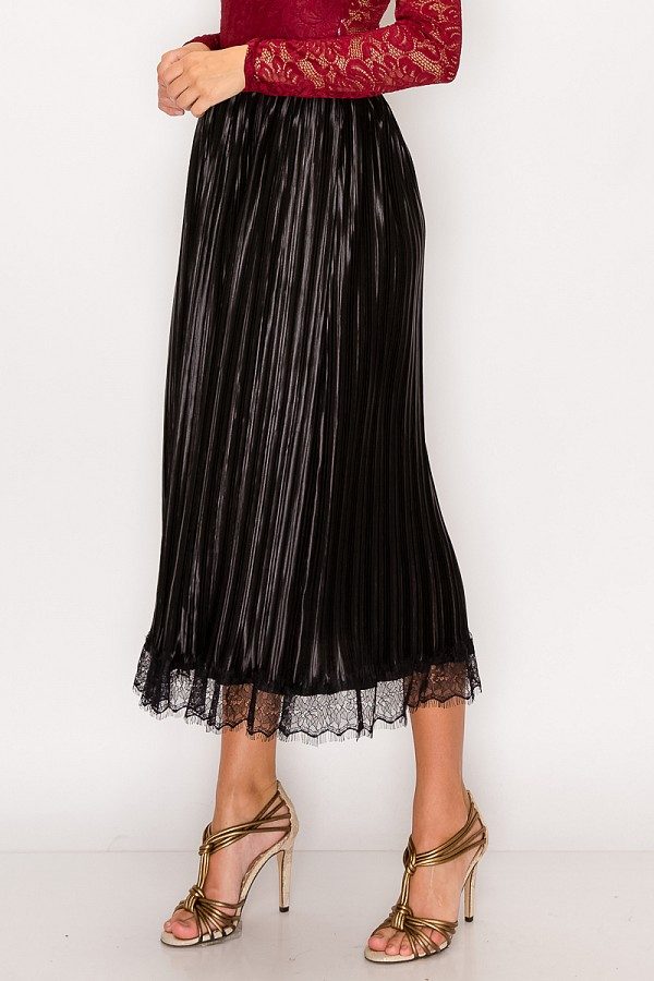 Lace Trim Accordion Pleated Midi Skirt - YuppyCollections