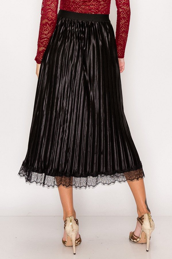 Lace Trim Accordion Pleated Midi Skirt - YuppyCollections