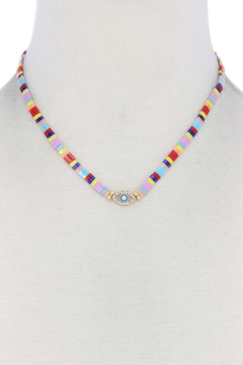 Evil Eye Charm Color Block Necklace - YuppyCollections