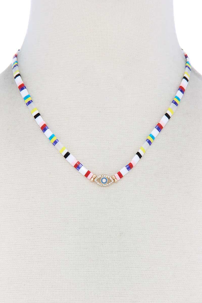 Evil Eye Charm Color Block Necklace - YuppyCollections