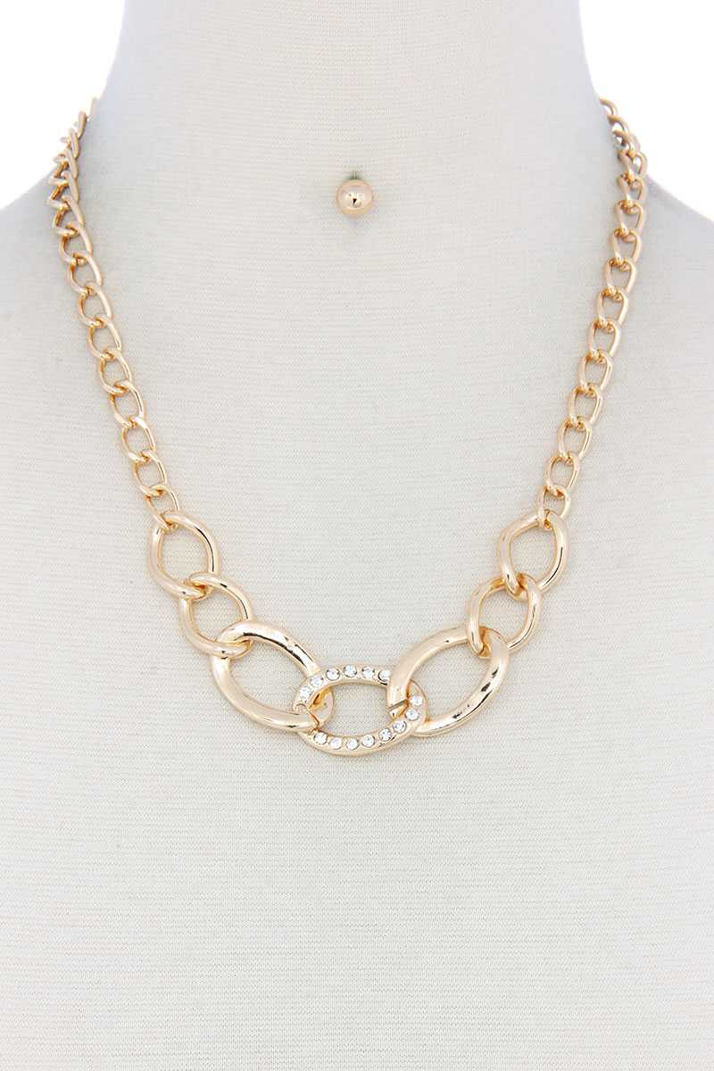 Rhinestone Oval Shape Linked Necklace - YuppyCollections