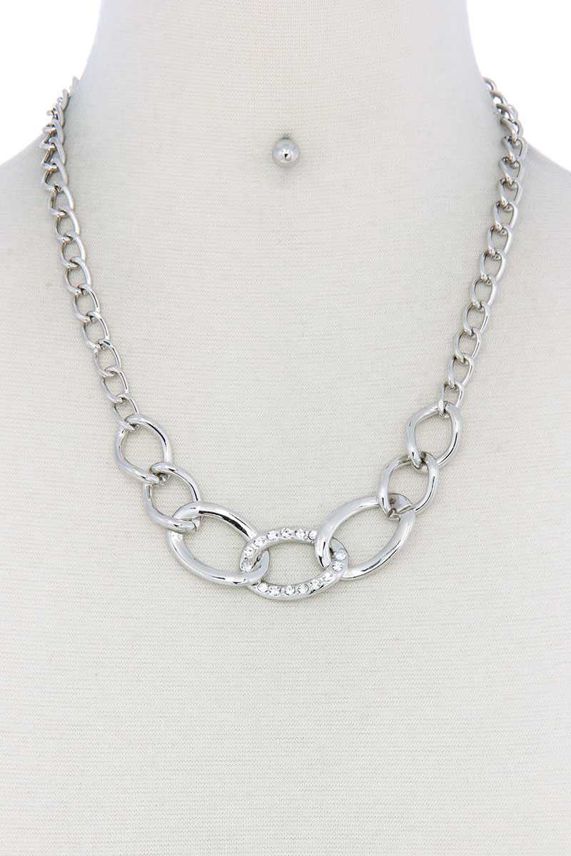 Rhinestone Oval Shape Linked Necklace - YuppyCollections