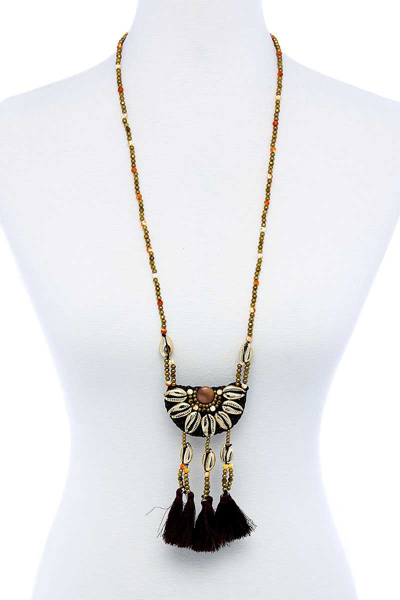 Fashion Sea Shell And Beaded Long India Necklace - YuppyCollections