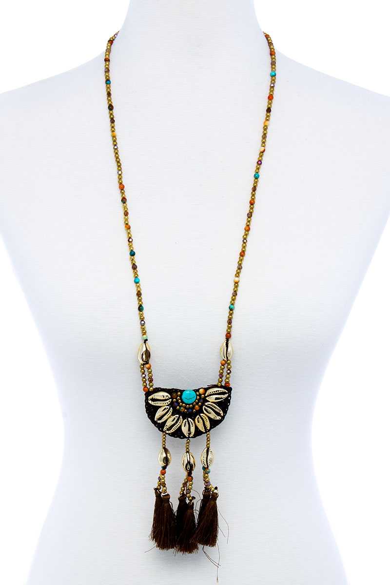 Fashion Sea Shell And Beaded Long India Necklace - YuppyCollections