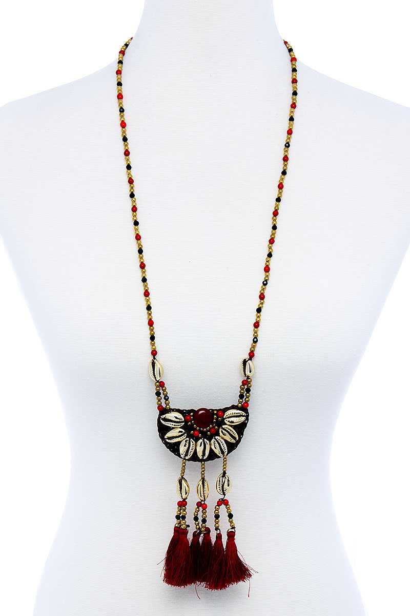 Fashion Sea Shell And Beaded Long India Necklace - YuppyCollections