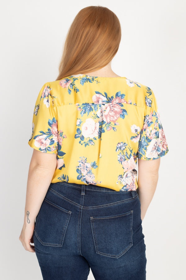 Floral Print Front Warp Bodysuit - YuppyCollections