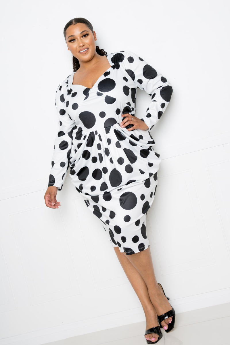 Polka Dot Drop Waist Ruched Midi Dress - YuppyCollections