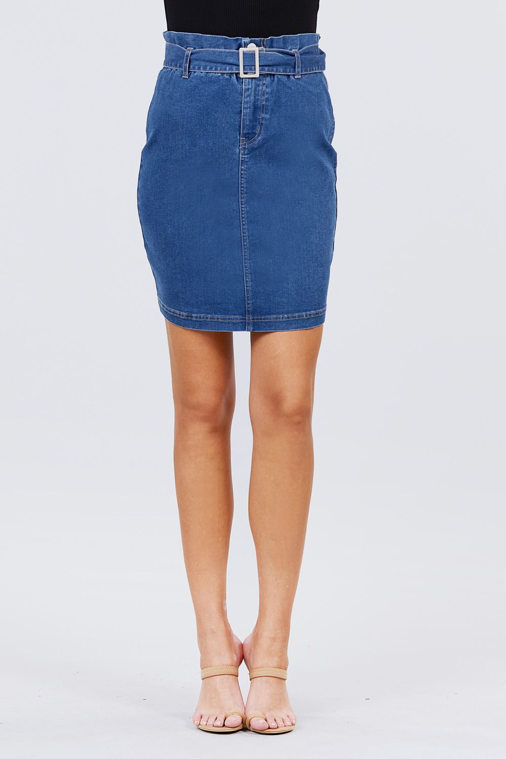 Elasticized Waist With Belt Side Pocket Denim Skirts - YuppyCollections