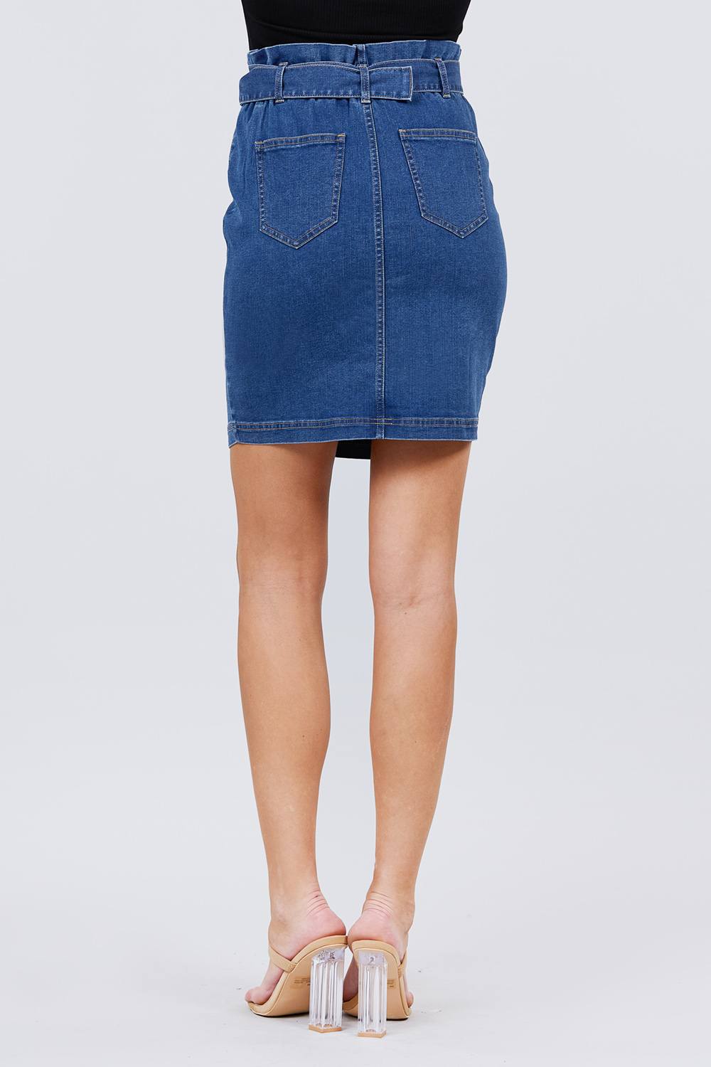 Elasticized Waist With Belt Side Pocket Denim Skirts - YuppyCollections