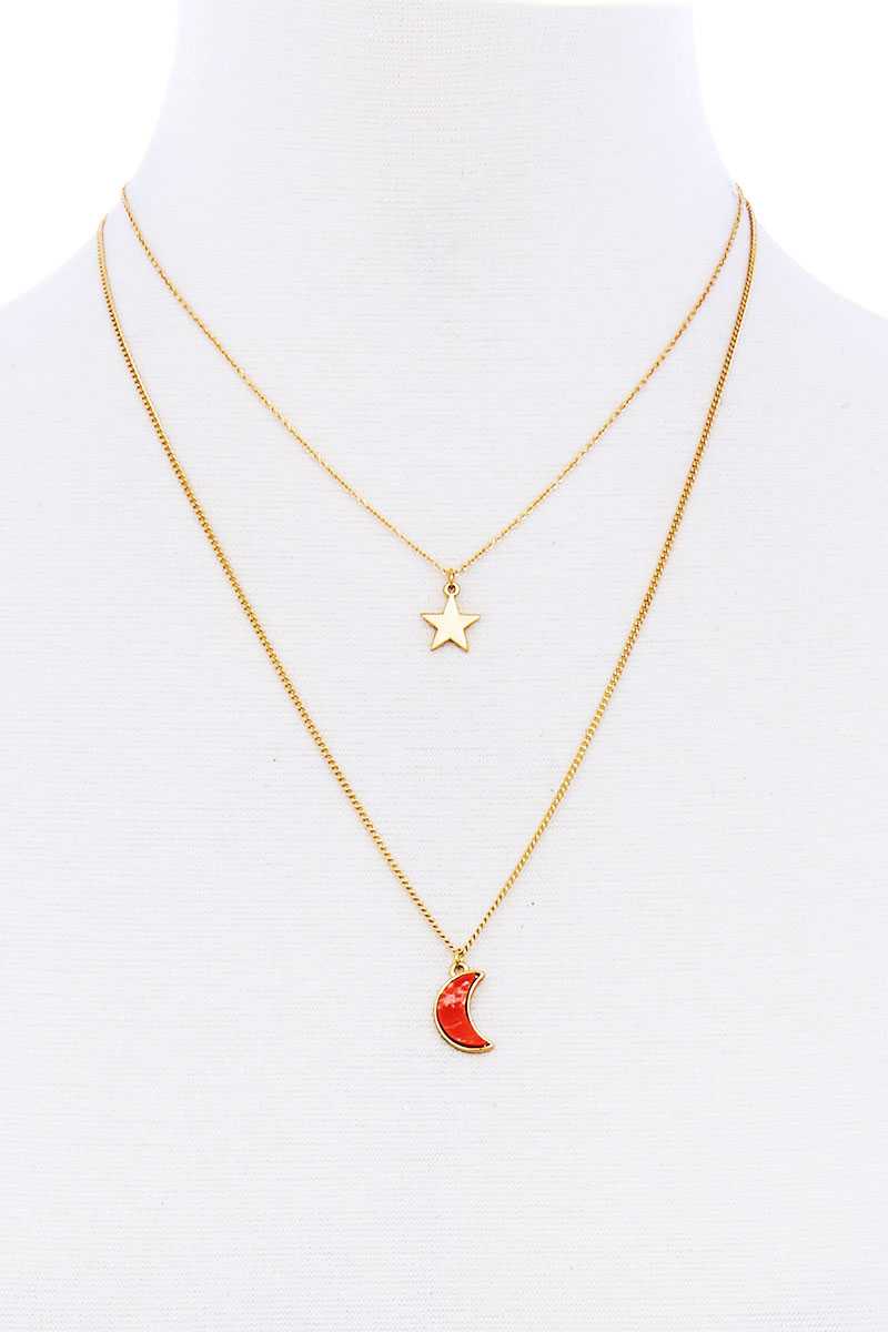 Stylish Double Layer Chain Star And Moon Pendant Necklace - YuppyCollections