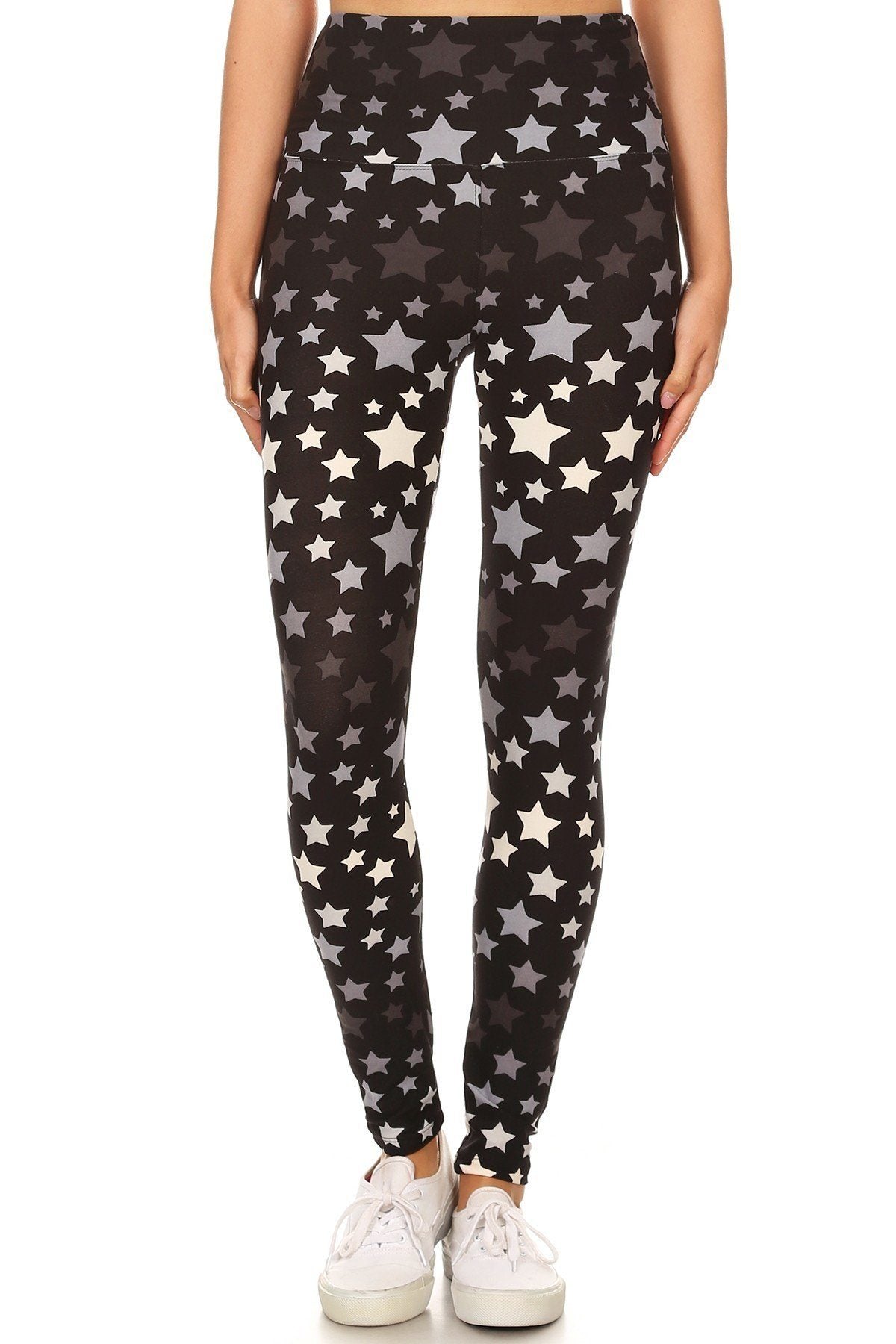 Long Yoga Style Banded Lined Stars Printed Knit Legging With High Waist. - YuppyCollections