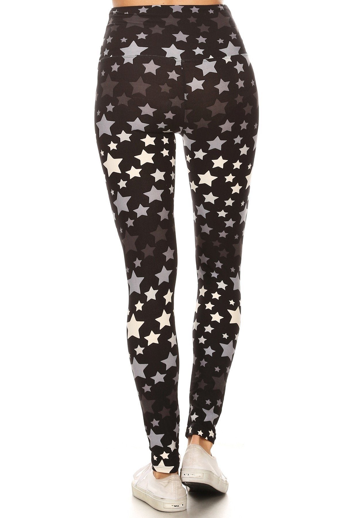 Long Yoga Style Banded Lined Stars Printed Knit Legging With High Waist. - YuppyCollections