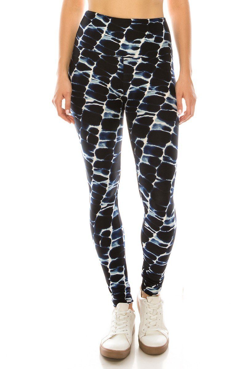 Long Yoga Style Banded Lined Abstract Printed Knit Legging With High Waist. - YuppyCollections