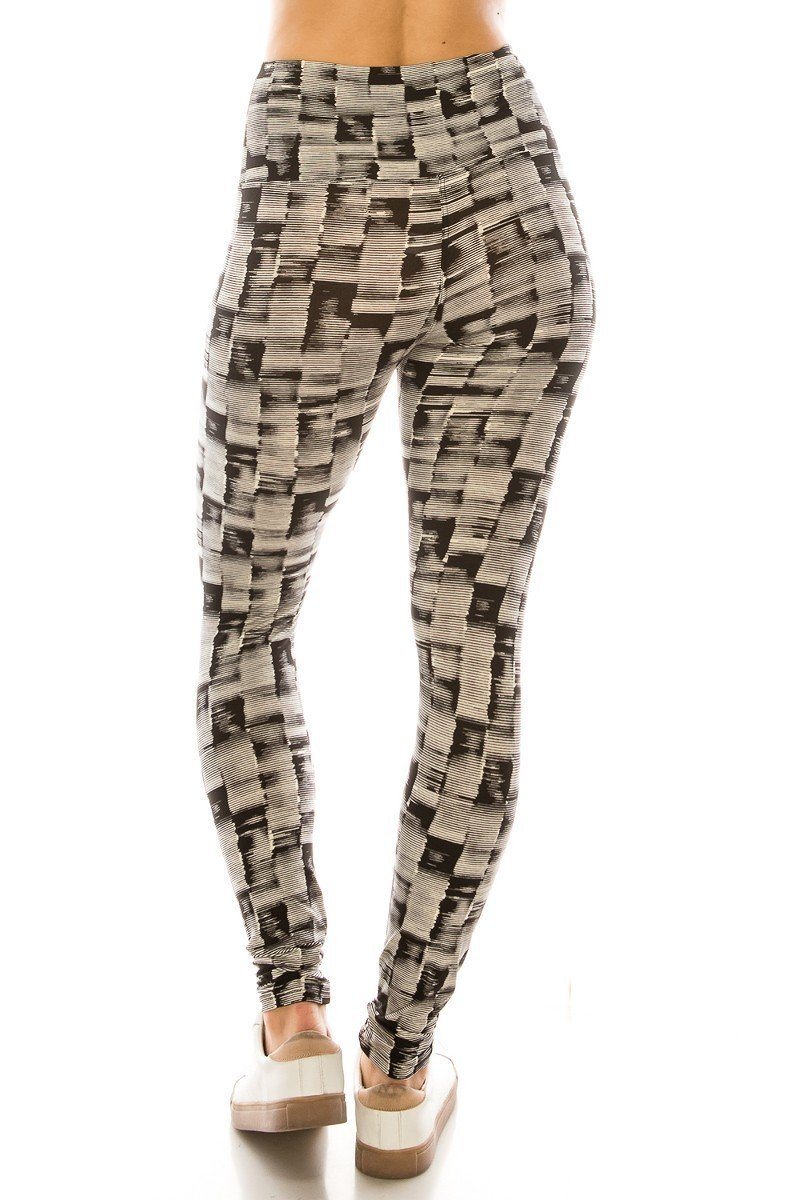 Long Yoga Style Banded Lined Multi Printed Knit Legging With High Waist. - YuppyCollections