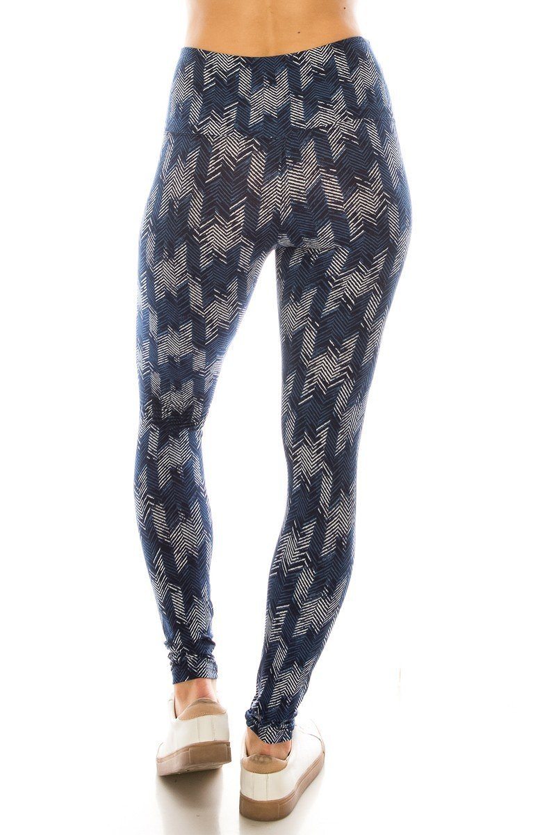 Long Yoga Style Banded Lined Multi Printed Knit Legging With High Waist - YuppyCollections