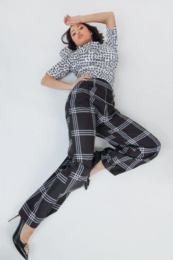 High Waist Plaid Print Wide Leg Pants - YuppyCollections