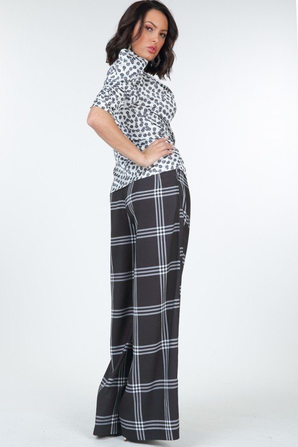 High Waist Plaid Print Wide Leg Pants - YuppyCollections