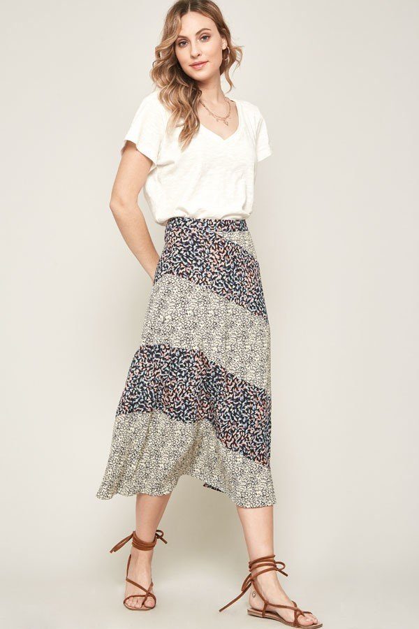 A Floral-print Woven Midi Skirt - YuppyCollections