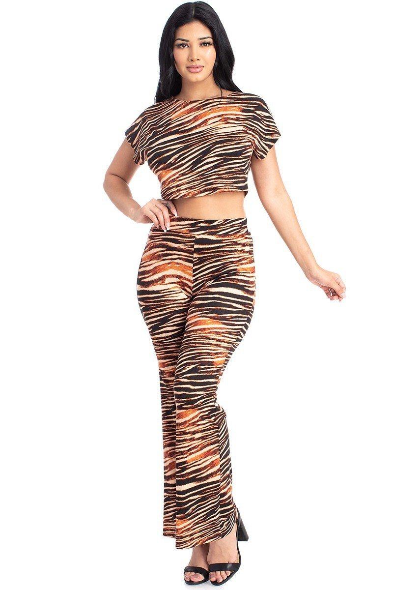 Zebra Print Crop Top And Palazzo Pants Set - YuppyCollections