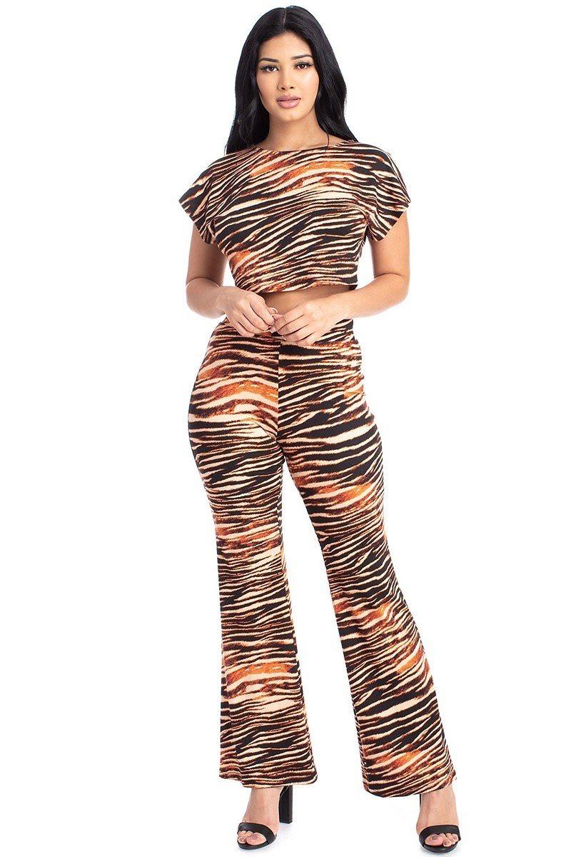 Zebra Print Crop Top And Palazzo Pants Set - YuppyCollections