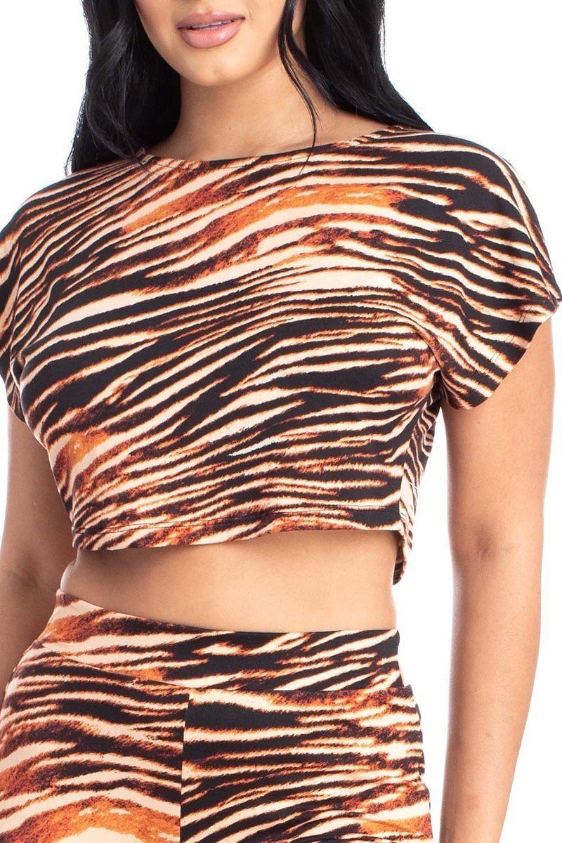 Zebra Print Crop Top And Palazzo Pants Set - YuppyCollections