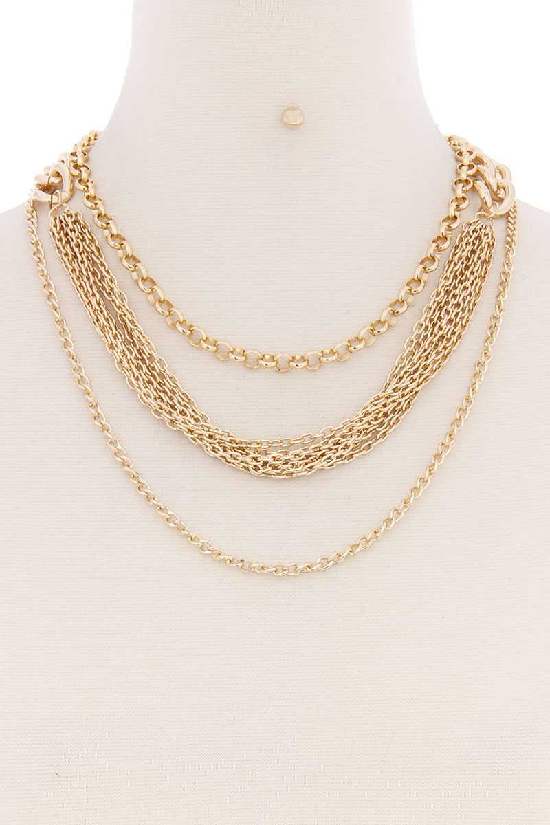 Layered Metal Multi Chain Necklace - YuppyCollections