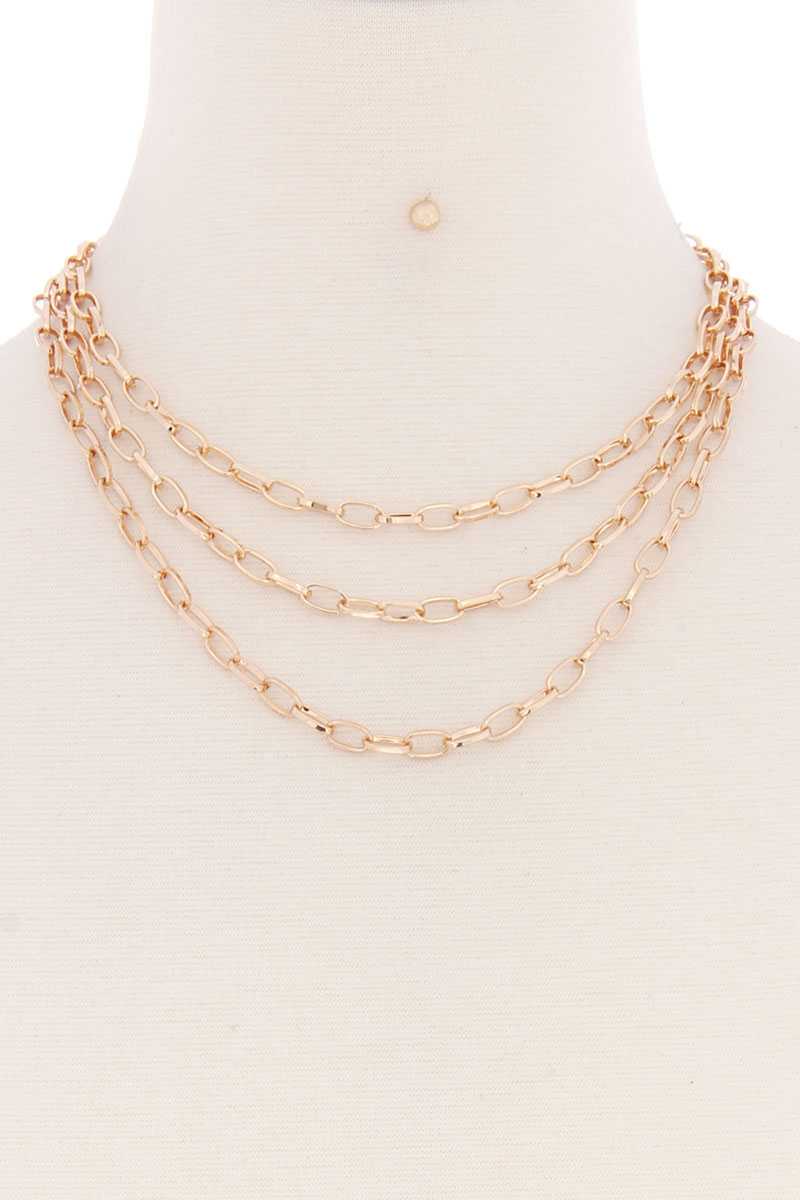 3 Simple Metal Chain Layered Necklace - YuppyCollections