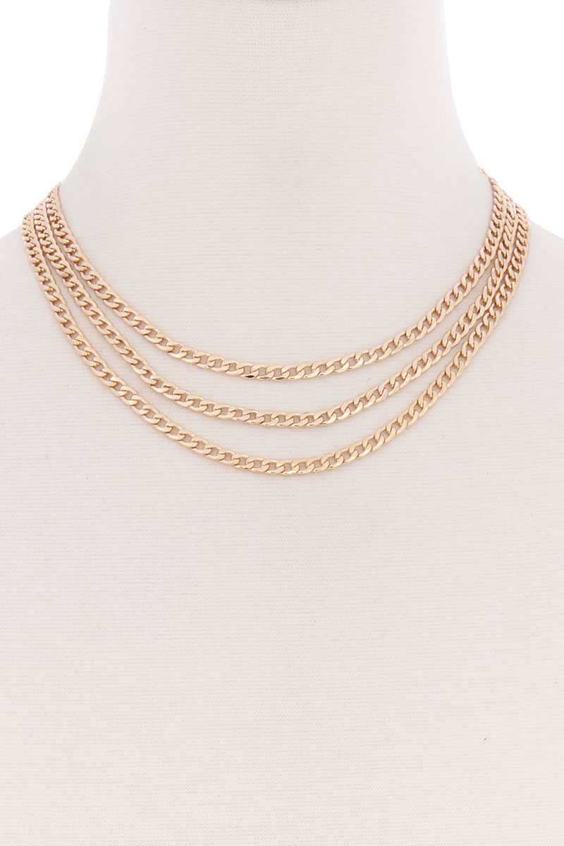 3 Simple Metal Chain Layered Necklace - YuppyCollections