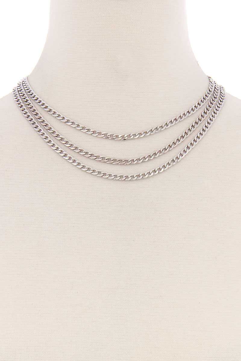 3 Simple Metal Chain Layered Necklace - YuppyCollections