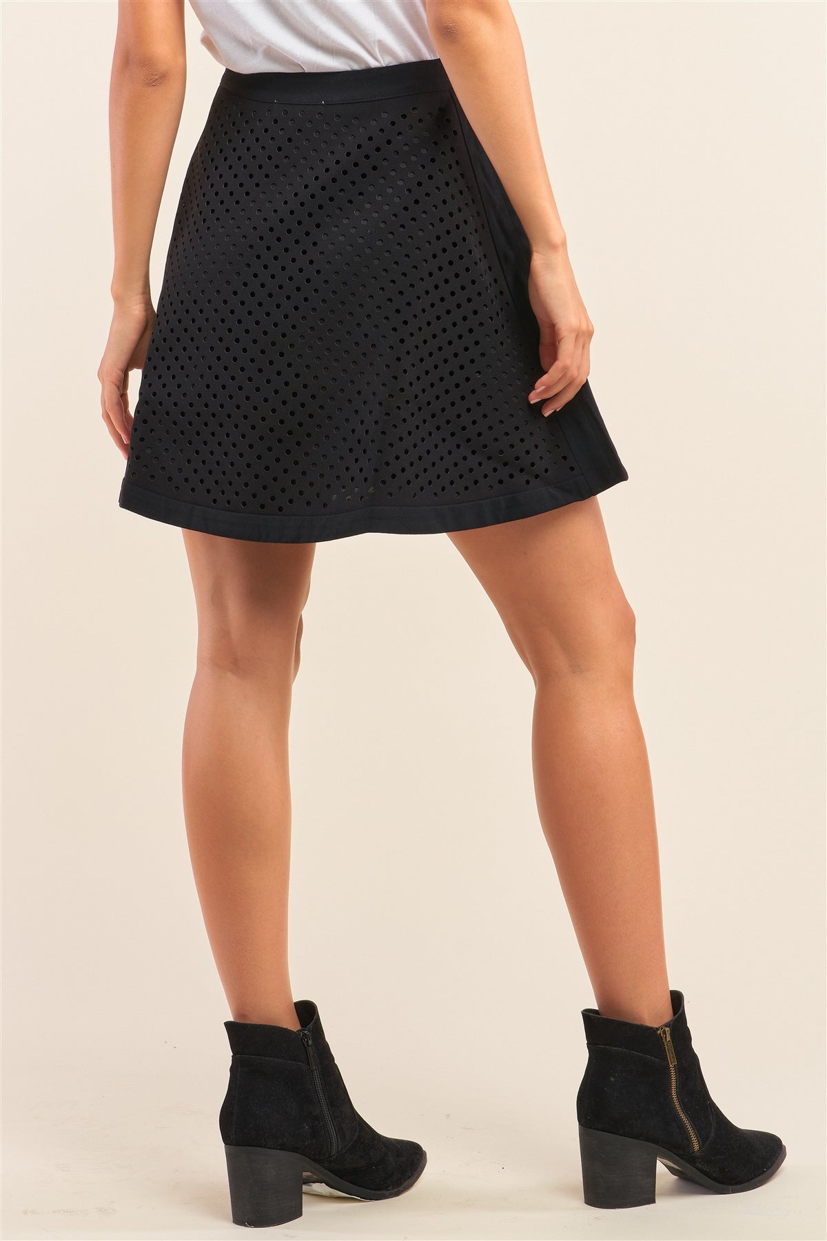 Black Laser Cut Scuba Skater A-line Mini Skirt - YuppyCollections