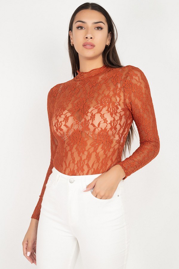 Sheer Floral Lace Bodysuit - YuppyCollections