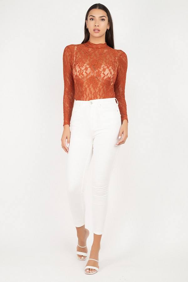 Sheer Floral Lace Bodysuit - YuppyCollections