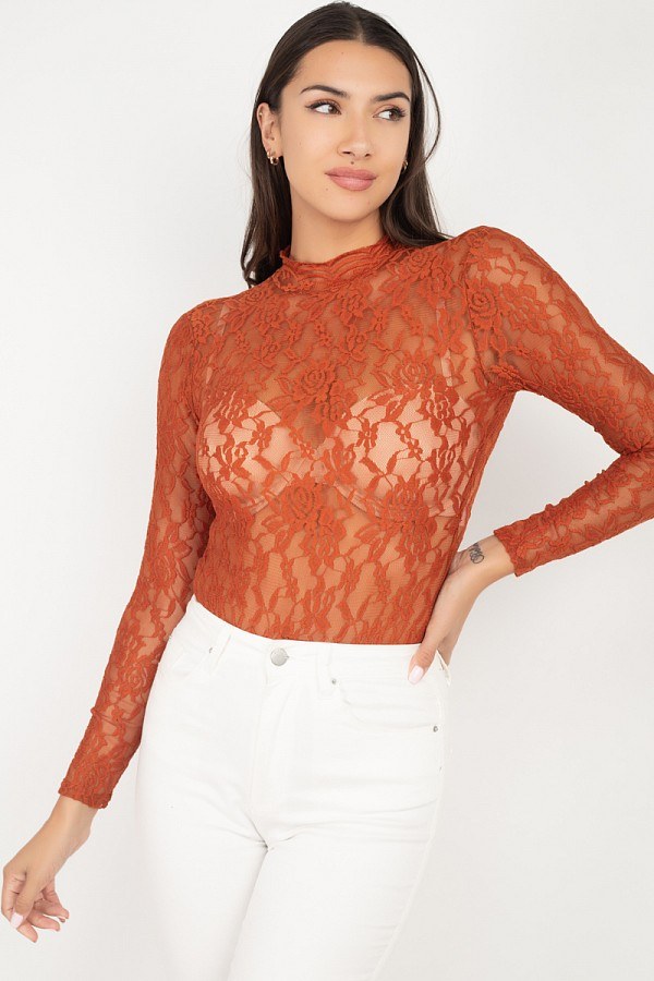 Sheer Floral Lace Bodysuit - YuppyCollections