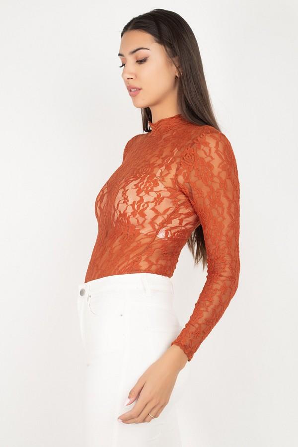 Sheer Floral Lace Bodysuit - YuppyCollections