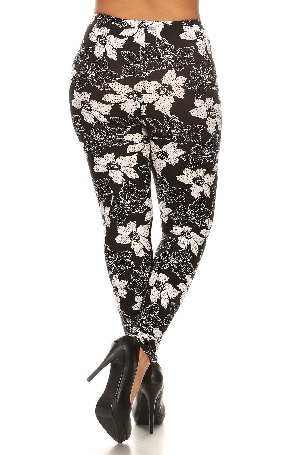 Plus Size Floral Pattern Printed Knit Legging With Elastic Waistband - YuppyCollections