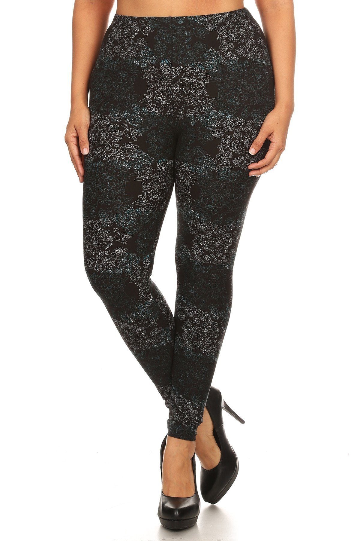 Plus Size Floral Medallion Pattern Printed Knit Legging With Elastic Waistband. - YuppyCollections