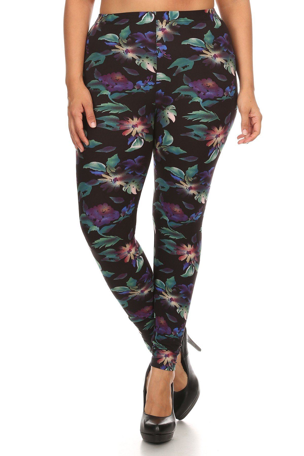 Plus Size Print, Full Length Leggings In A Slim Fitting Style With A Banded High Waist. - YuppyCollections