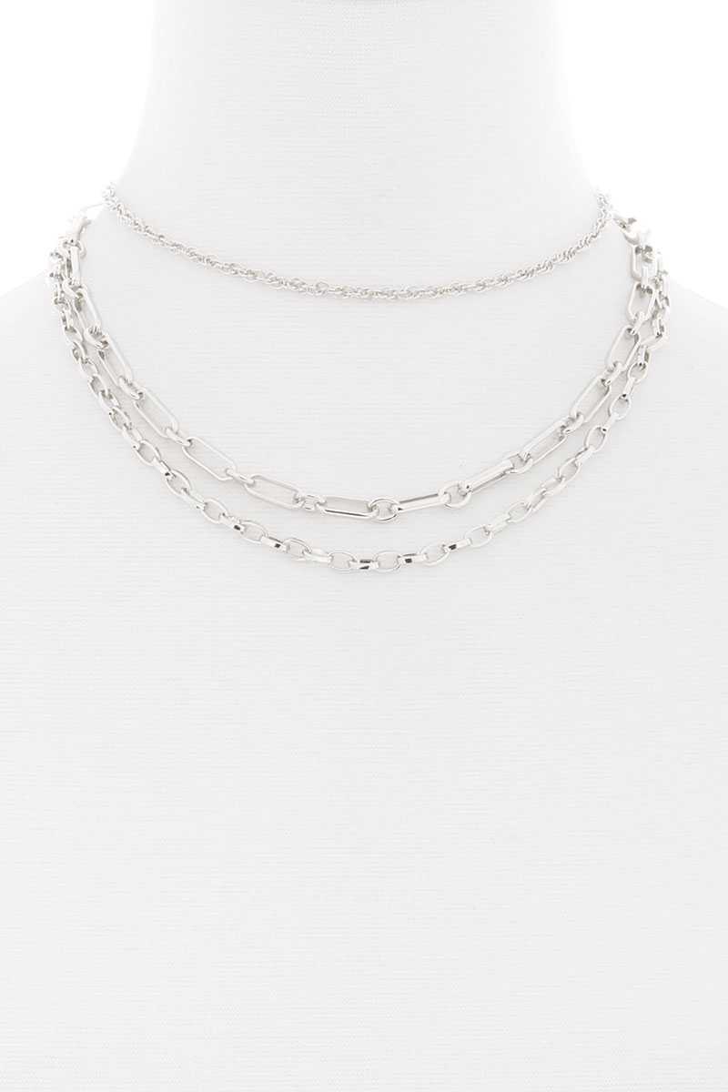 3 Layered Metal Chain Necklace - YuppyCollections